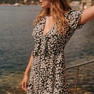 Sezane Black and White Norabel Daisy Midi Dress